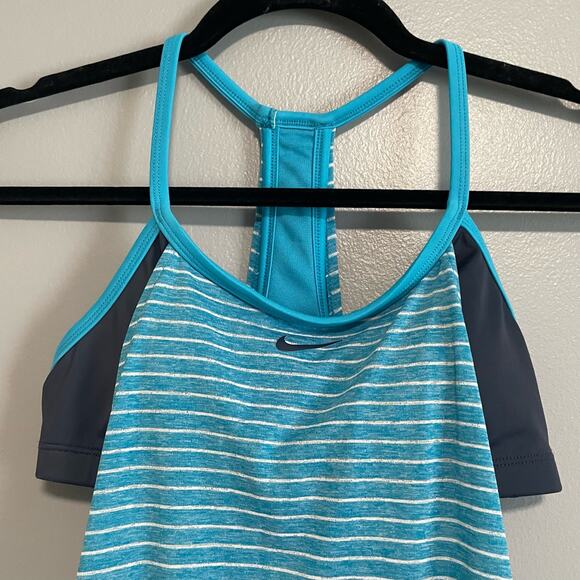 Nike Blue Striped Layered Tankini Swimsuit Top - Picture 2 of 5